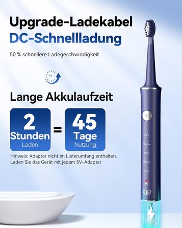 Електрична звукова зубна щітка JTF для дорослих, 5 режимів, 45 днів автономії, 8 насадок, IPX7 водонепроникна, з таймером, рожева - преміум набір для сім'ї