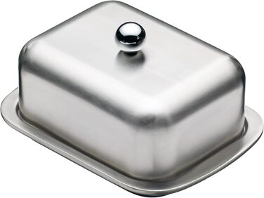 MasterClass Double-Walled Insulated Master Class Butter Dish with Lid, Stainless Steel, Silver, 16 x 12.2 x 9 cm