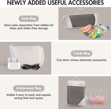 Набір органайзерів для валізи 10 шт. Packing Cubes з компресією, бежевий - органайзери для подорожей, сумки для одягу