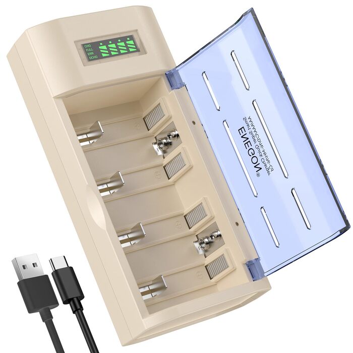Зарядний пристрій ENEGON Universal для акумуляторів AA/AAA/C/D/9V Ni-MH/Ni-CD з LCD дисплеєм та 4 слотами