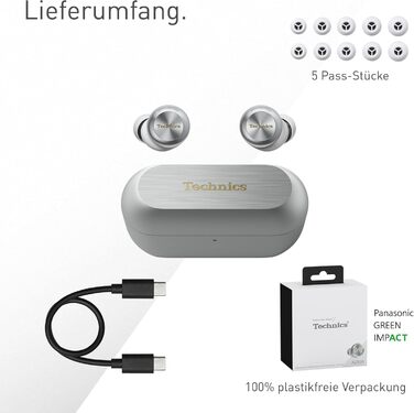 Technics EAH-AZ100E-S Бездротові навушники з активним шумозаглушенням, 10 мм драйвер, Multipoint Bluetooth, AI Voice Focus, срібного кольору