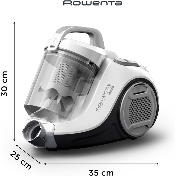 Rowenta Swift Power Cyclonic | RO2917 | Bagless Vacuum Cleaner | 900 W | 77 Decibels | 1.2 Liter | White 1.2l Dust Box