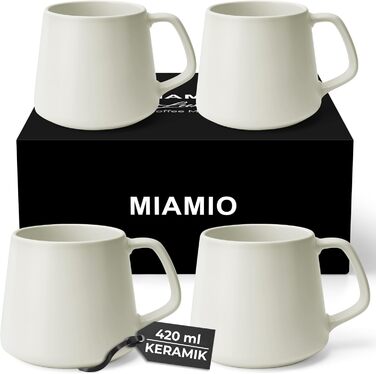 Набір кавових чашок MIAMIO Luxe Collection (4 шт., 420 мл) з кераміки - для кави, еспресо, чаю - сумісно з мікрохвильовою піччю та посудомийною машиною (білий)