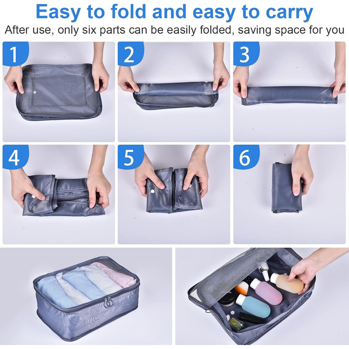 Органайзер для валізи AiQInu, набір 7 шт: кубики для пакування, органайзери для подорожей, сумки для одягу та взуття (Сірий, 6 шт, Single)