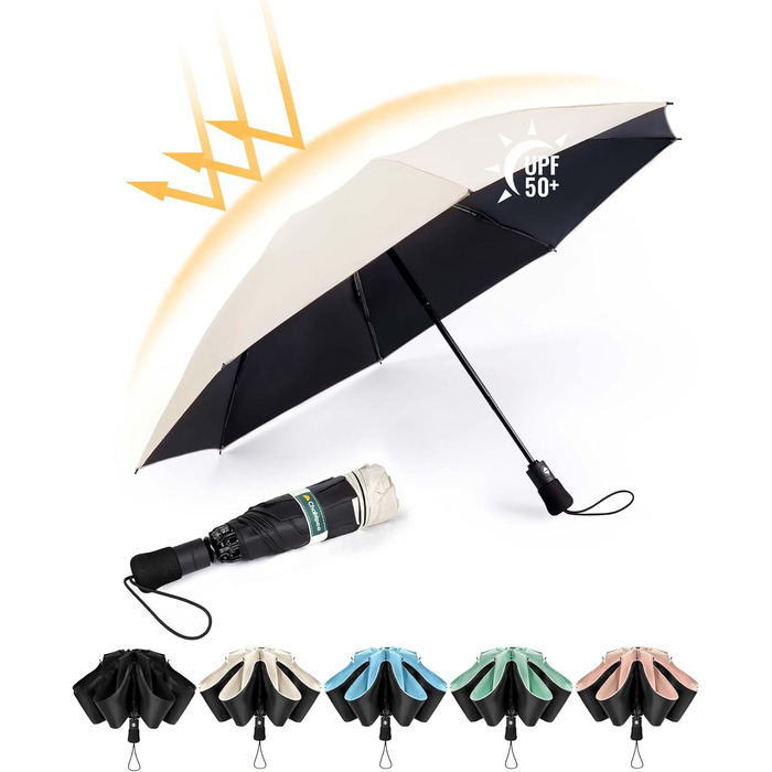 Чакіпі - парасолька велика, стійка до вітру, компактна для подорожей, автоматична, для жінок та чоловіків, UV-захист, блакитна, діаметр 97 см, 8 спиць