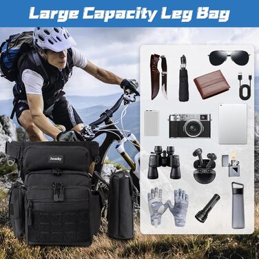 Тактична нагрудна сумка на ногу Jueachy, водонепроникна, для риболовлі, кемпінгу, чорного кольору (великий об'єм)