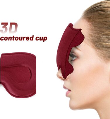 Маска для сну для чоловіків та жінок, 3D-контурна, блокує світло, регульований ремінь, дихаюча та м'яка, для сну, йоги, подорожей (Червона)