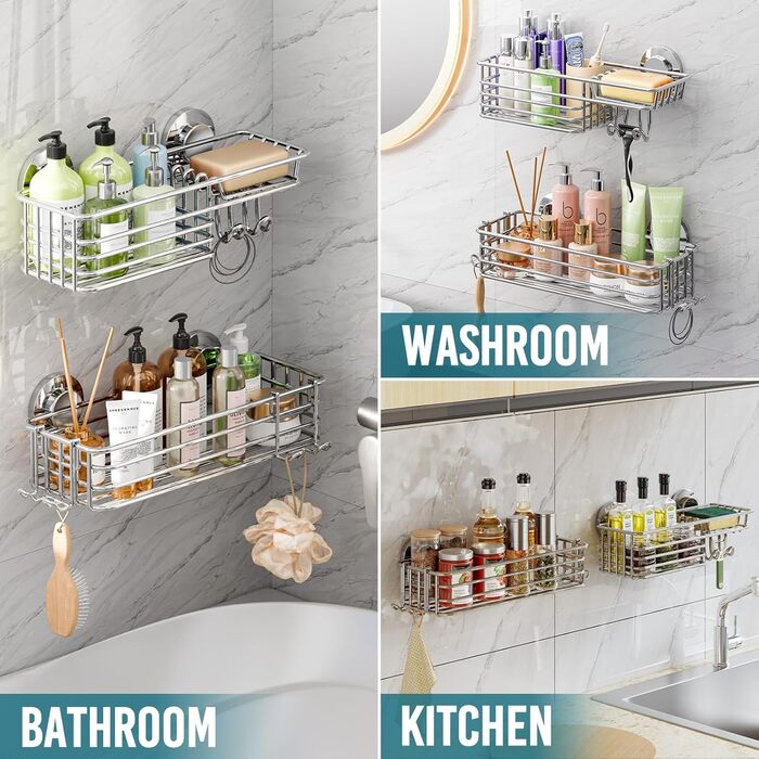 Дзеркальна поличка для душу TAILI Rostfrei без свердління з присосками (2 шт., срібло)