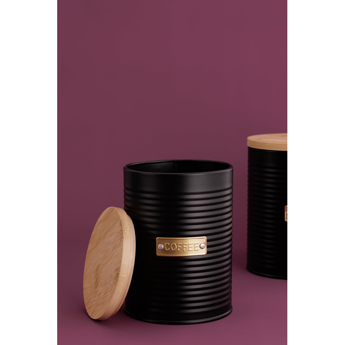 Контейнер для кави TYPHOON OTTO 1.4L з бамбуковим кришками та силіконовим ущільнювачем, декорований, з покриттям зі сталі. Підходить для кавових зерен, меленої кави та капсул. Також для чаю.