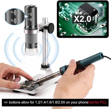 4K WiFi мікроскоп Ninyoon з професійним штативом та чохлом для iPhone, Android, PC, iPad, Android Tablet, Windows, Mac, Chrome, Linux (сірий)