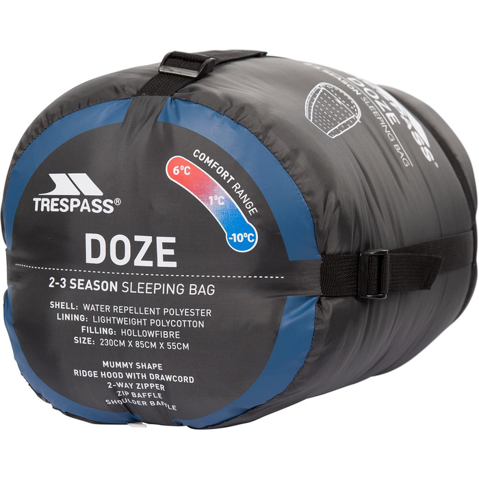 Спальний мішок Trespass Doze DREI для трьох сезонів, 230x85x55 см, колір кобальт