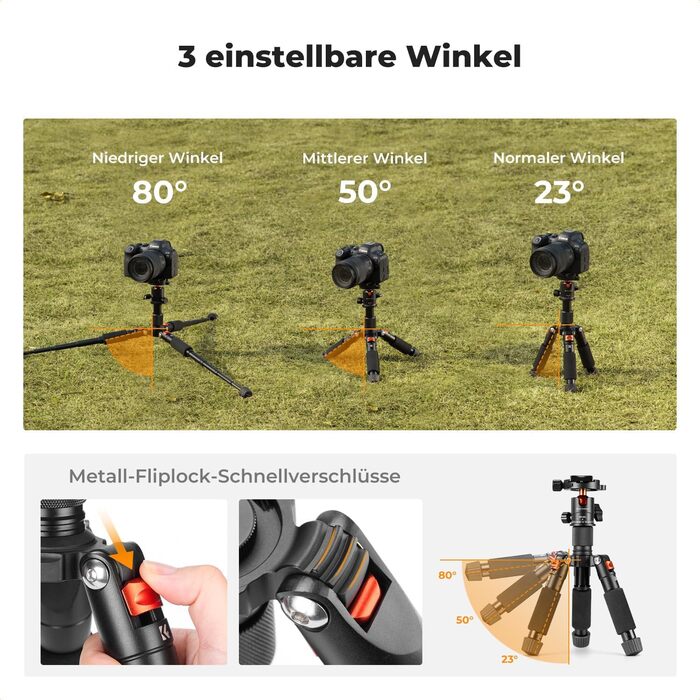 Міні штатив K&F Concept S225A1+BH-25: компактний штатив для камери з кульковою головкою 360°, 52 см, з тримачем для телефону, для Canon/Sony/Nikon/Fujifilm, до 6 кг