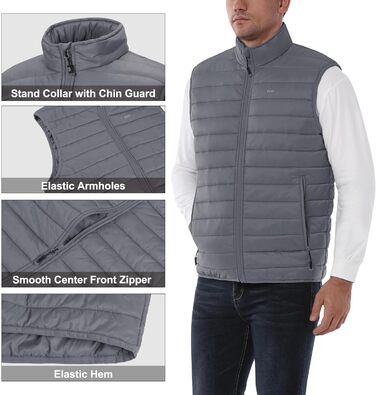 Стьобана жилетка для чоловіків 33000ft Outdoor з утеплювачем, гібридна спортивна жилетка з 5 кишенями, для походів та їзди на коні (Сірий, 4XL)