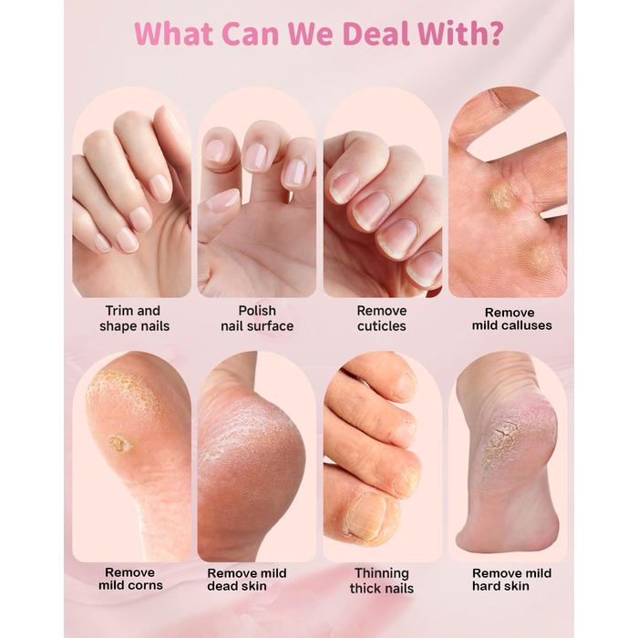 Електричний набір для манікюру та педикюру з LED-підсвічуванням: пилка для нігтів, 10 насадок