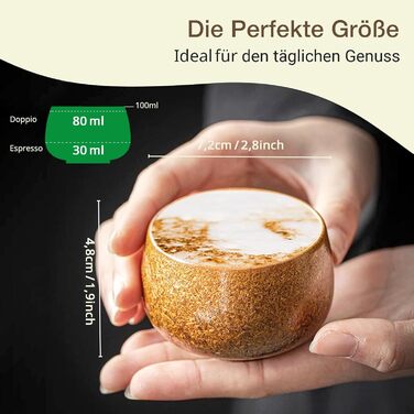 Набір кавових чашок для капучино, лате макіато, 4 шт, 80 мл, порцеляна, ручна робота, без ручки, для посудомийної машини