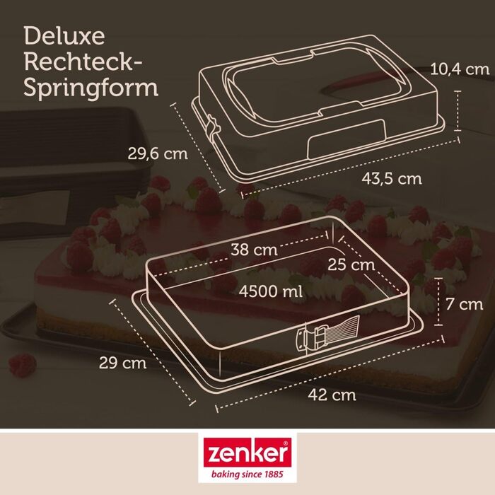 Zenker Rectangular Springform Pan with Lid DELUXE, Cake Transport Box with Enamel Base, Baking Sheet with Lid (Color: Black/Transparent/Red), Quantity: 1 Piece