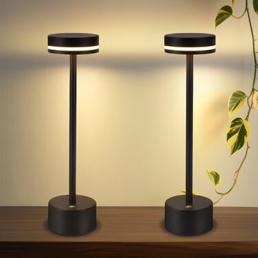 Настільна LED лампа акумуляторна 2 в 1 Schwarz - бездротова нічна лампа з димером, USB-C зарядка, сенсорне керування, для спальні, вітальні, офісу - чорна