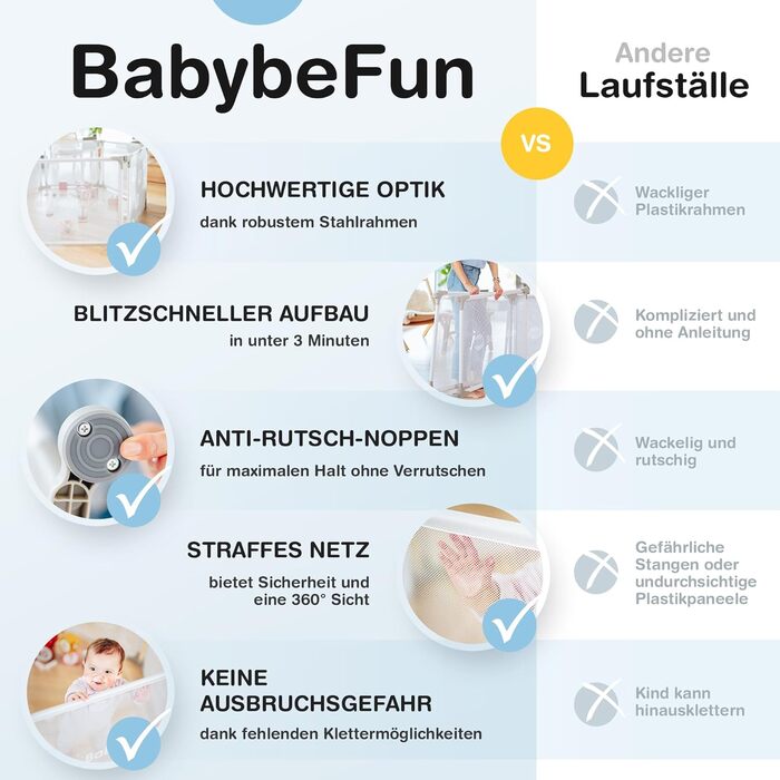Дитячий манеж BabybeFun, складаний, захисна огорожа, посилена, 2-елементний комплект