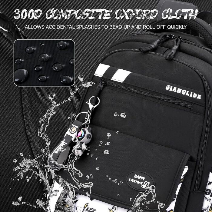 Шкільний рюкзак Tanou для хлопців-підлітків, принт графіті, водонепроникний, 10-18 років, для школи, гімназії, старшої школи (Чорний/Жовтий)