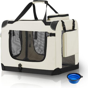 Транспортна переноска для собак Juskys Lassie XL, складна та портативна 56x81x58 см з ковдрою, сумкою та ручками. Підходить для собак, котів та інших домашніх тварин. Оксфордська тканина, переноска для авто, сіра (бежева, L 50 x B 34 x H 36 см)