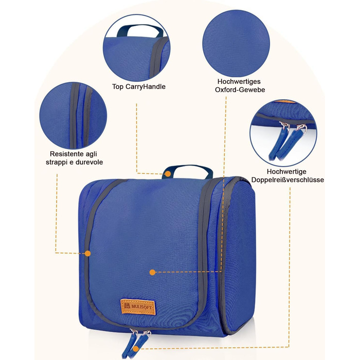 Чоловіча та жіноча косметичка для подорожей, водонепроникна, з гачком для підвішування, компактна, органайзер для косметики (Блакитна)