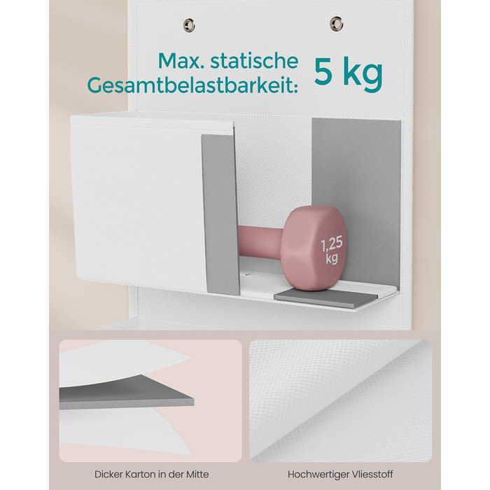 Органайзер для шафи SONGMICS з 4 кишенями, підвісна полиця, органайзер для шафи, підвісне зберігання, органайзер для дверей, спальня, вітальня, 2 x 33,5 x 00 см, RDH04G (1, Хмарний білий)