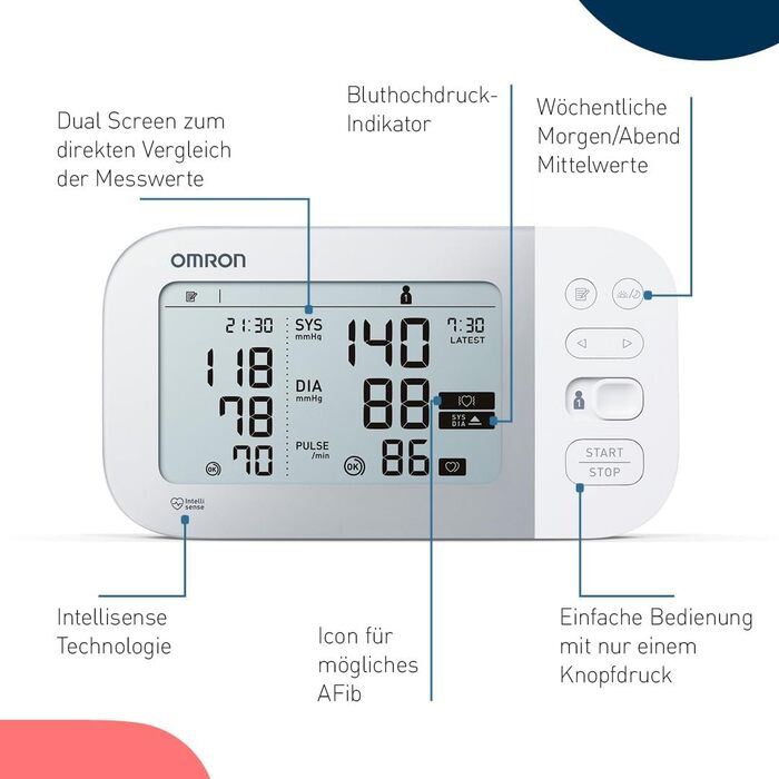 Тонометр OMRON X7 Smart - автоматичний, для вимірювання артеріального тиску на плечі | Переможець Stiftung Warentest 11/23 | Виявлення фібриляції передсердь (AFib) | Клінічно перевірений - підходить для діабетиків | з безкоштовним додатком для смартфона |
