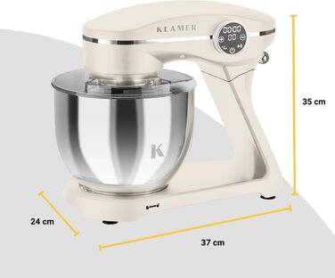 Кухонний комбайн KLAMER 1800W, планетарний міксер для тіста з чашею з нержавіючої сталі 6л (Premium Creme)