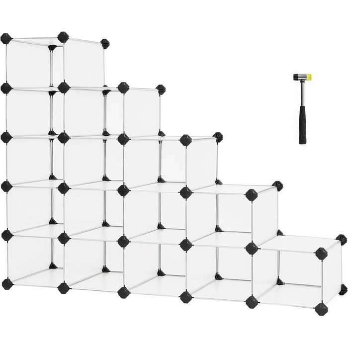 SONGMICS Shoe Rack, Shelving System, Plug-in Shelf, 15 Compartments, DIY Shelf, Stackable, Made of PP Plastic, as a Wardrobe, Room Divider, for Bedroom, Office, 30 x 111.2 x 86.2 cm, white LPC445W02