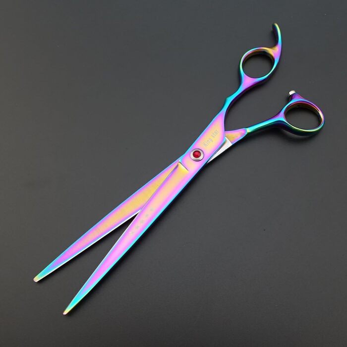 Набір професійних ножиць для грумінгу Kingstar A563, титанове покриття, прямі та вигнуті ножиці, гребінець, догляд за собаками, 20.3 см (8 дюймів), райдужний колір, 3-частинний набір