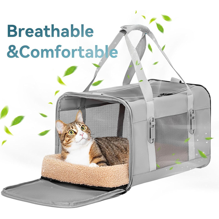 Транспортний бокс для котів та собак Petsfit - сірий, L+: 48,5x31x31 см, з м'яким килимком