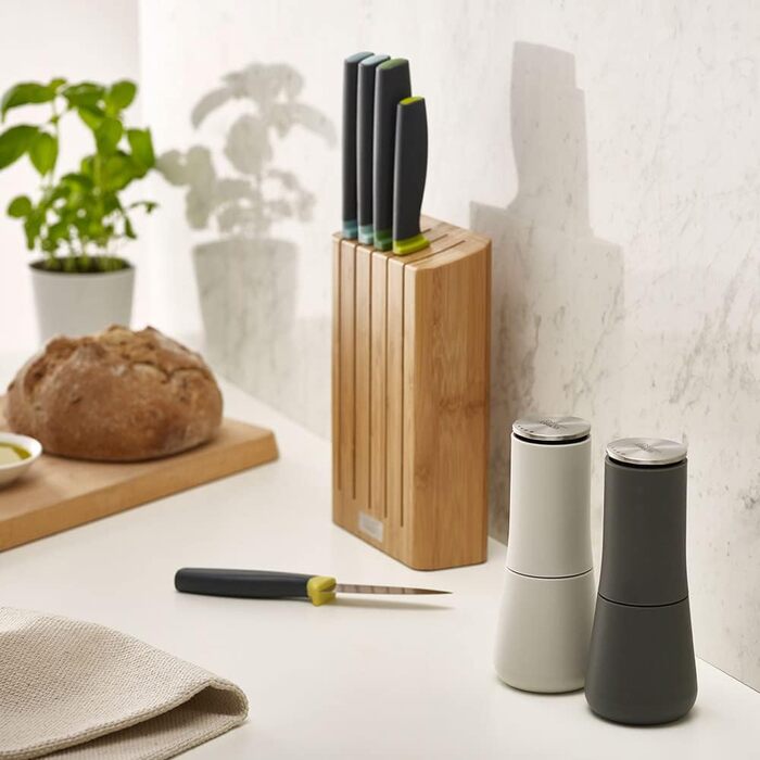 Joseph Joseph Milltop – Leak-Proof Salt and Pepper Grinder Set, Refillable with Ceramic Grinder - White/Gray