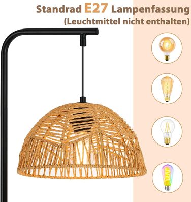 Торшер Rattan Boho - Стильний торшер для вітальні, спальні, тераси, офісу E27 164 см, чорний, з ніжкою-вимикачем