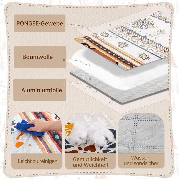 Плед для пікніка HAUSPROFI 200x200 см водонепроникний, ізольований - для пікніка, пляжу, кемпінгу. З бавовняним наповнювачем, ручкою та кілочками