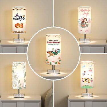 Нічна лампа Kakanuo з 3 колірними температурами, біла торшер з вимикачем, льняний абажур, маленька лампа для вітальні, спальні, офісу, дитячої кімнати (LED лампа в комплекті), біло-чорний колір (білий+срібний)