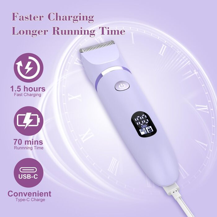 Електричний жіночий триммер 3-в-1 для обличчя, тіла та зони бікіні. Вологостійкий, з LCD-дисплеєм (фіолетовий)