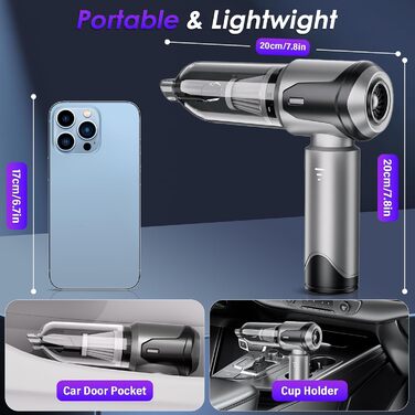 Бездротовий ручний пилосос Unipampa 16000PA, 100W, 6000mAh, для дому, авто, офісу, видалення шерсті тварин (сірий)