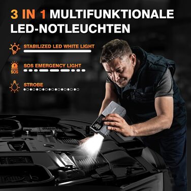 Powerbank з компресором Lucklike для авто, 4000A, LED-ліхтарик, бустер для 10.0л бензинових та 8.0л дизельних двигунів, підходить для SUV, мотоциклів та газонокосарок