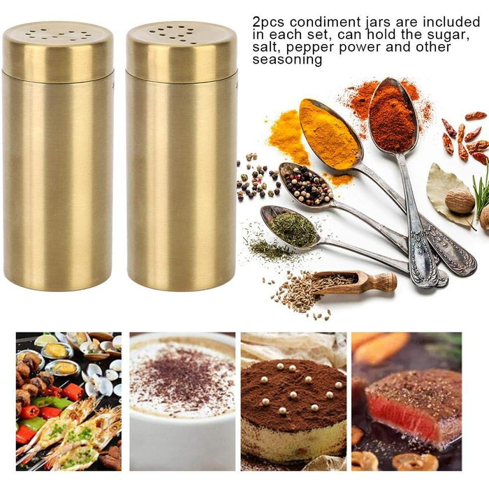 Набір для спецій Nikou: 2 шт. скляні солілки та перечниці з нержавіючої сталі, золоті