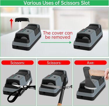 Електричний точило для ножів 5-в-1 з 3 швидкостями, для прямих та зубчастих ножів, та ножиць, сірий