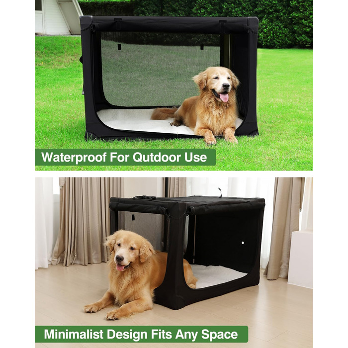 Складана переносна собача будка для собак середніх та великих порід, 106.7 см, з 4 дверцятами, чорна, з сумкою для зберігання, 106*78*78 см
