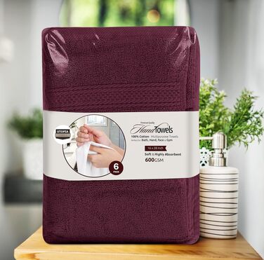 Набір рушників для рук Utopia Towels з 100% бавовни, 41x71 см, 6 шт, бордовий — м'які та гігроскопічні