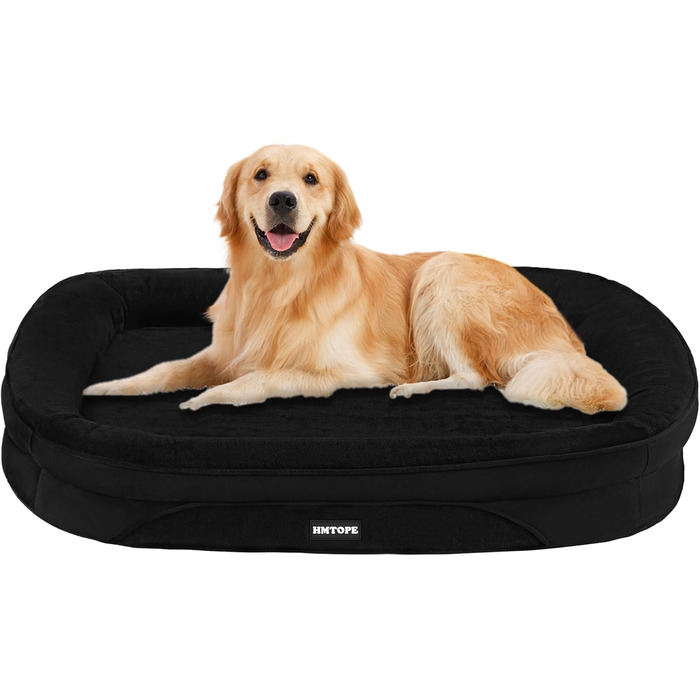 Ортопедичне ліжко для собак, ліжко-софа для собак, подушка з валиком по периметру, неслизьке дно, кошик для собак, знімне та пральне, для собак середніх та великих порід, 106 x 79 x 17 см, чорний