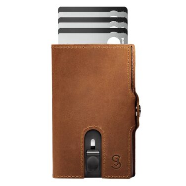 Slimjack Smart Wallet: чоловічий гаманець з RFID-захистом, алюмінієвий картхолдер та відділенням для монет (світло-коричневий)