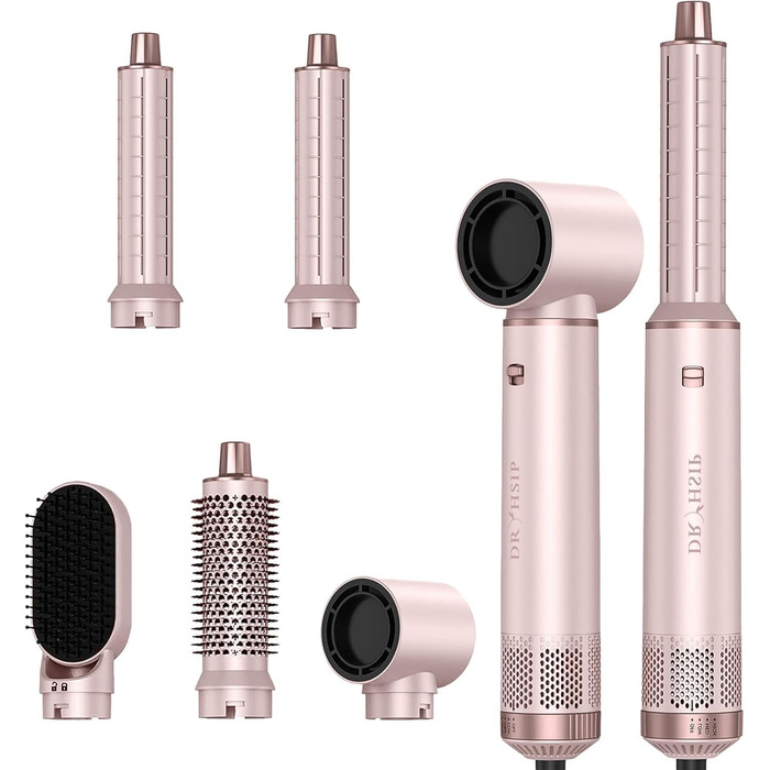 Фен-щітка 5 в 1 для волосся, Airstyler з феном, для створення об'єму та локонів, рожевий, з Європейською вилкою
