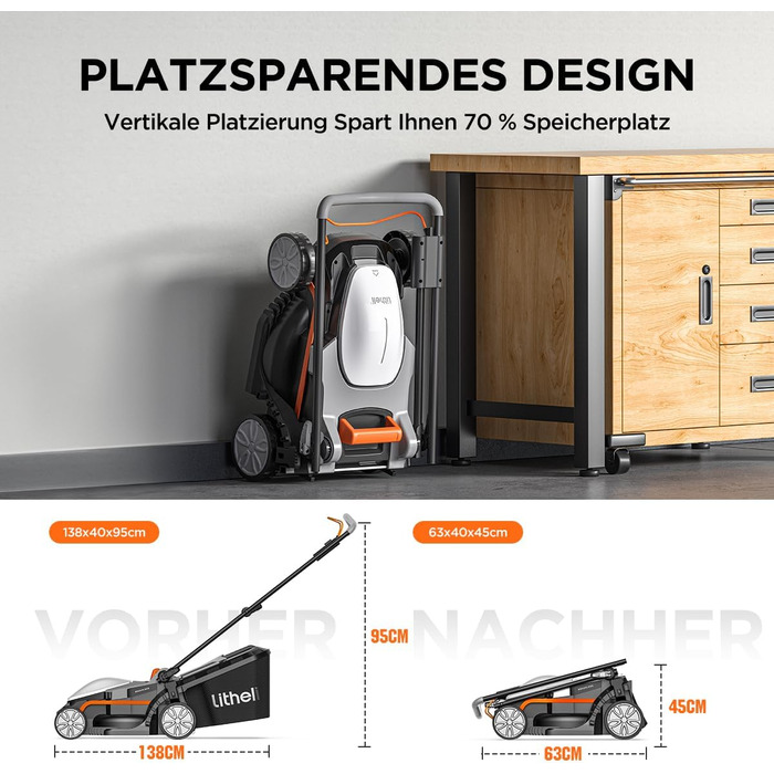 Litheli cordless lawn mower, 20V/33cm cutting width, up to 200 m², 30L collection box, 25-65 mm cutting height, incl. 4.0 Ah battery