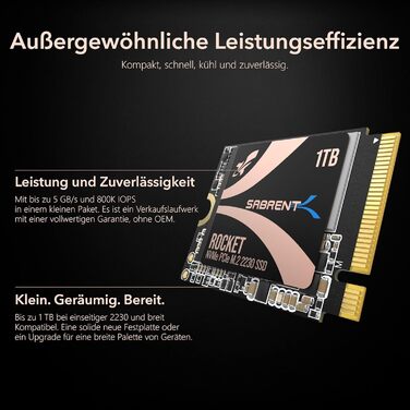 SSD Sabrent 2230 1TB NVMe Gen 4 - високошвидкісний внутрішній SSD для ПК, Steam Deck, Surface Pro