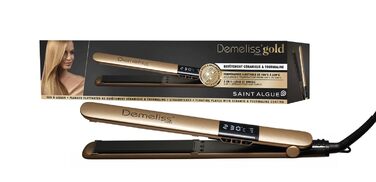 Плойка Demeliss Saint Algue GOLD з керамічними пластинами з турмаліном – регулювання температури 150–230 °C – для гладкого та хвилястого волосся, професійний дизайн