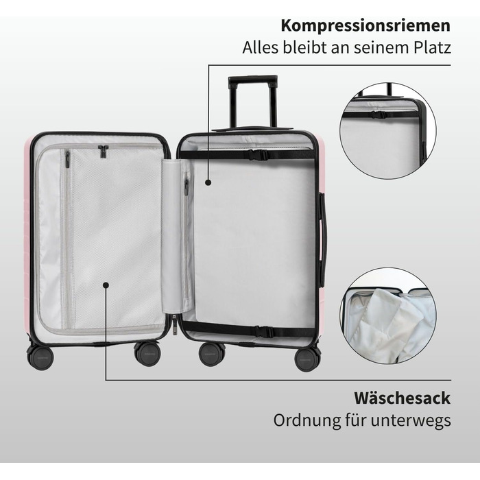 Валіза ETERNITIVE з полікарбонату та ABS: легка, з 360° колесами, TSA-замок, ручна, оливковий, рожевий, набір 3 шт (S+M+L)