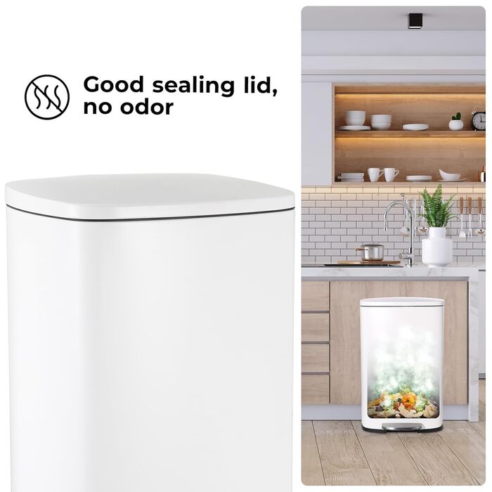 Відро для сміття LIFERUN 30л з кришкою, з м'яким закриттям, сталеве, з внутрішнім відром, для кухні, ванної кімнати, офісу